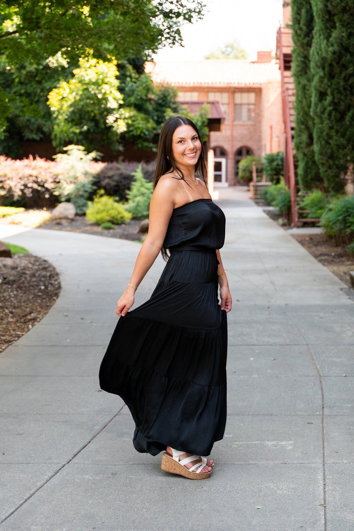 Tiered Tube Maxi Dress W/ Waist Tie