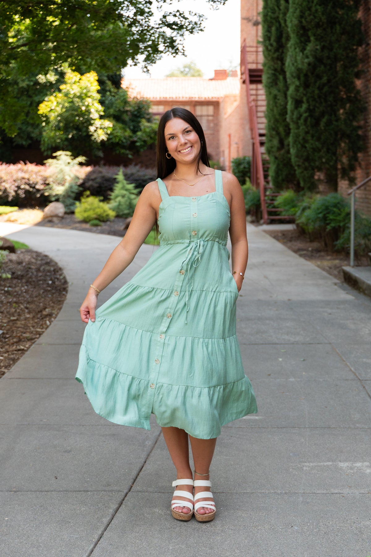 Pistachio Creme Button Down Midi Dress – For Elyse