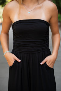 Strapless Ruched Cropped Jumpsuit W/ Pockets