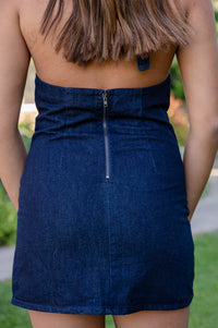 Denim Tie Top Mini Dress W/Open Back