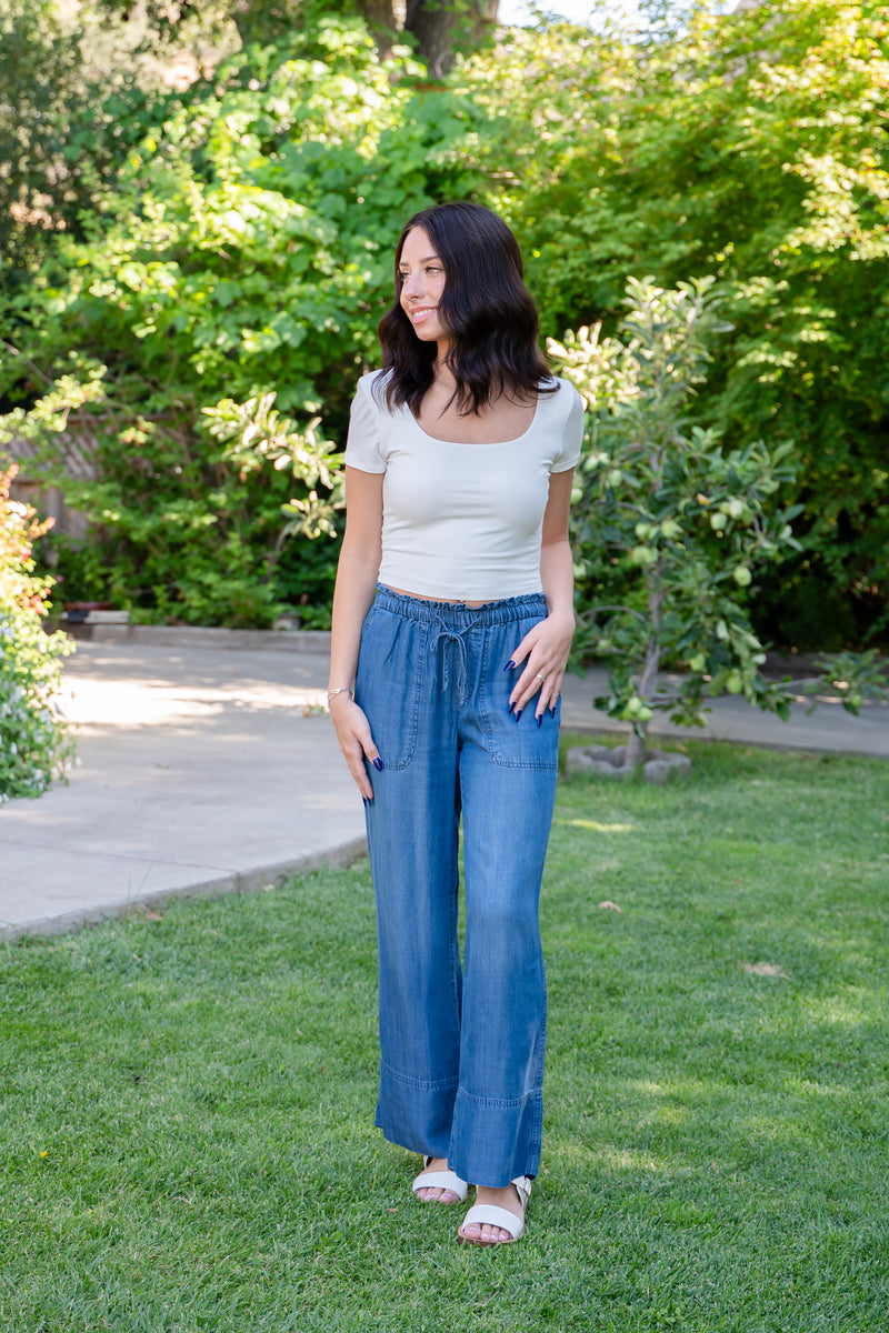 Lounge Tie Waist Wide Leg Ankle Pant