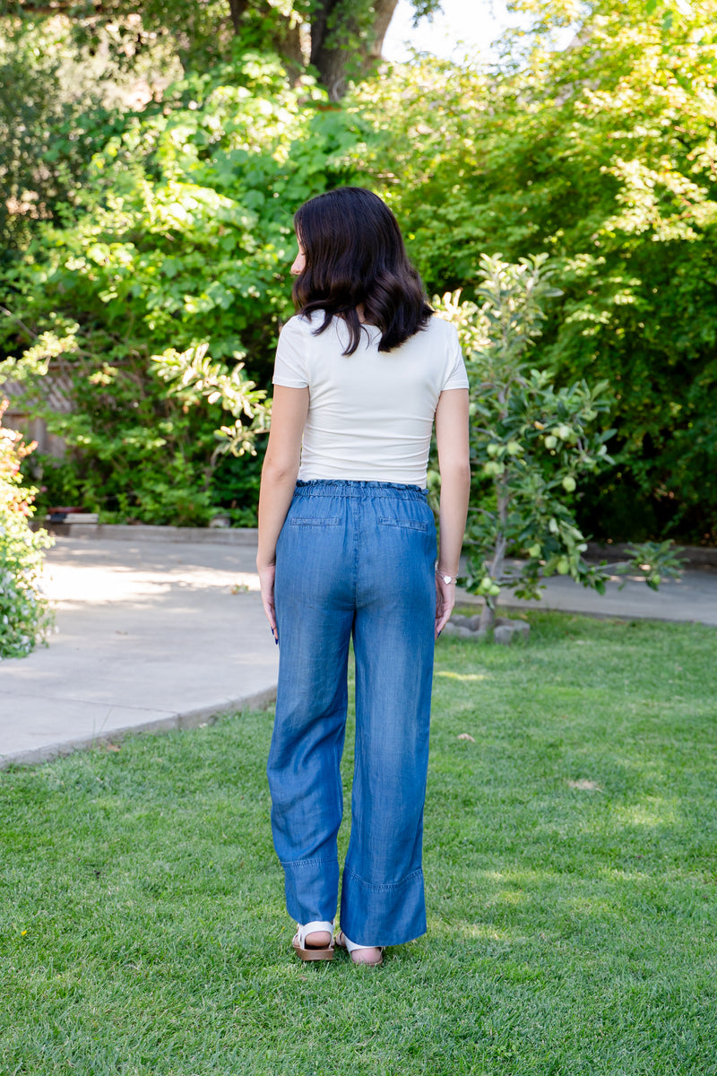 Lounge Tie Waist Wide Leg Ankle Pant