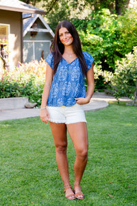 Christine A-Line Fray Hem Denim Shorts
