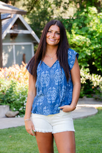 Flutter Sleeve Woven Top With Front Tie