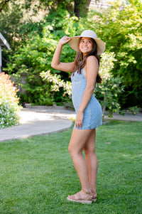 Denim Tie Top Mini Dress W/Open Back