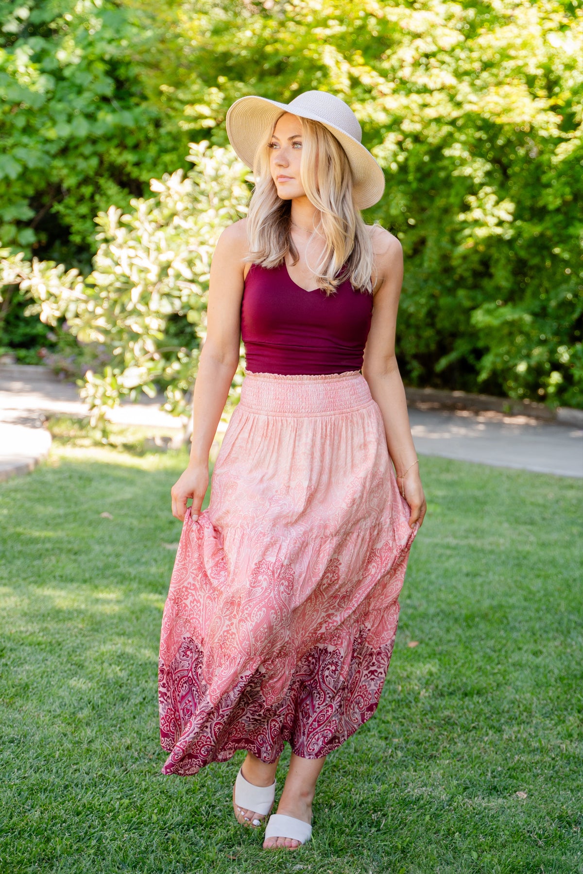 Tiered Woven Sunset Ombre Maxi Skirt