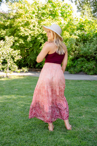 Tiered Woven Sunset Ombre Maxi Skirt