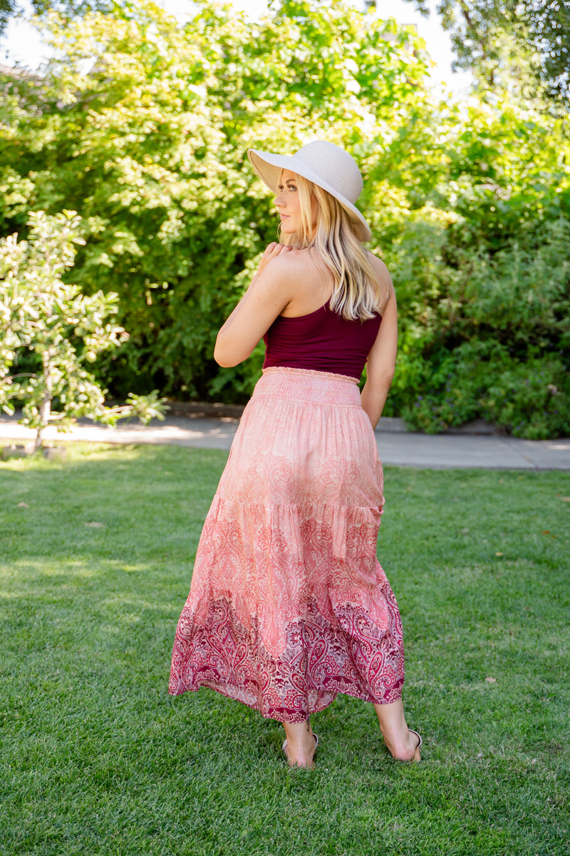Tiered Woven Sunset Ombre Maxi Skirt