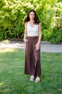 Woven Waist Smocked Wide Leg Pant