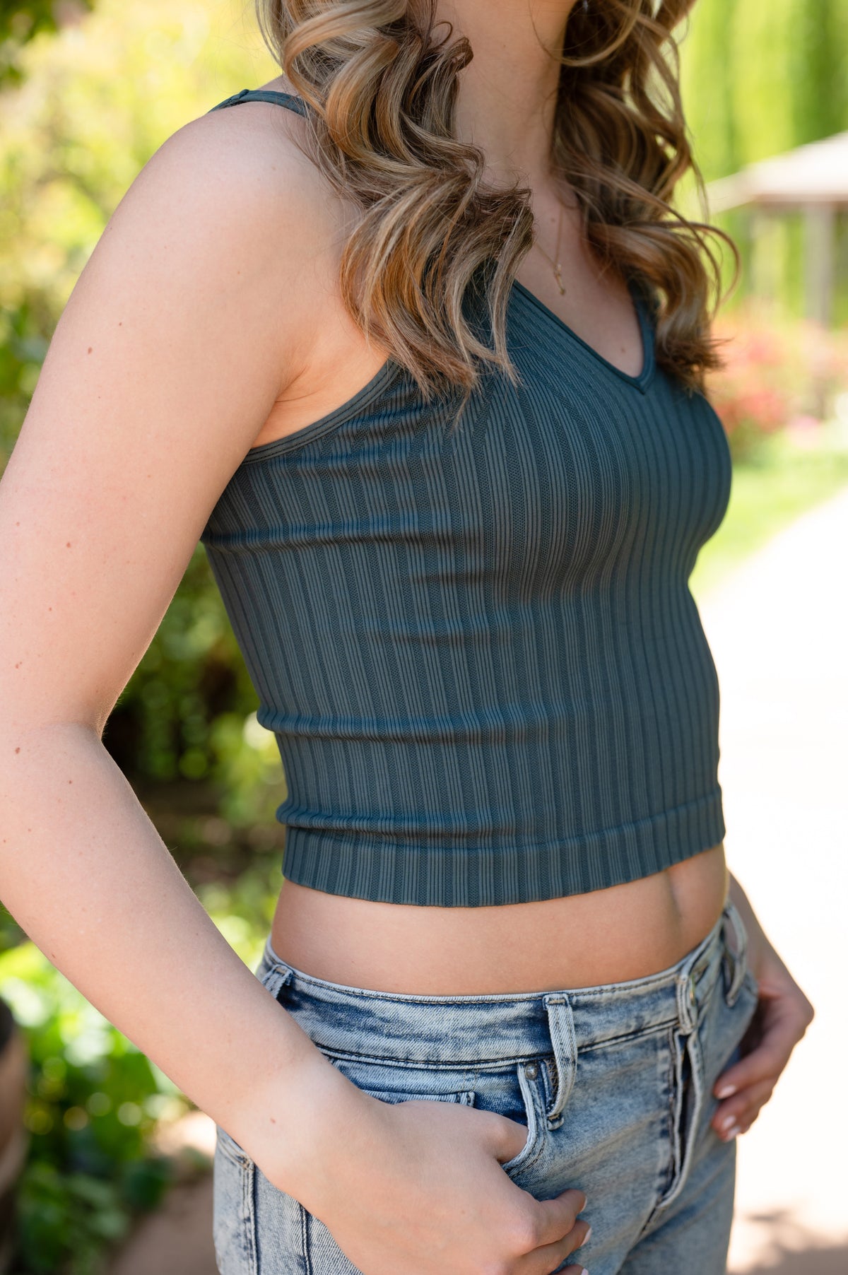 Vintage Wide Ribbed V-Neck Top