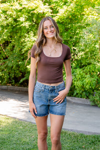 Short Sleeve Crop Square Neck Tee