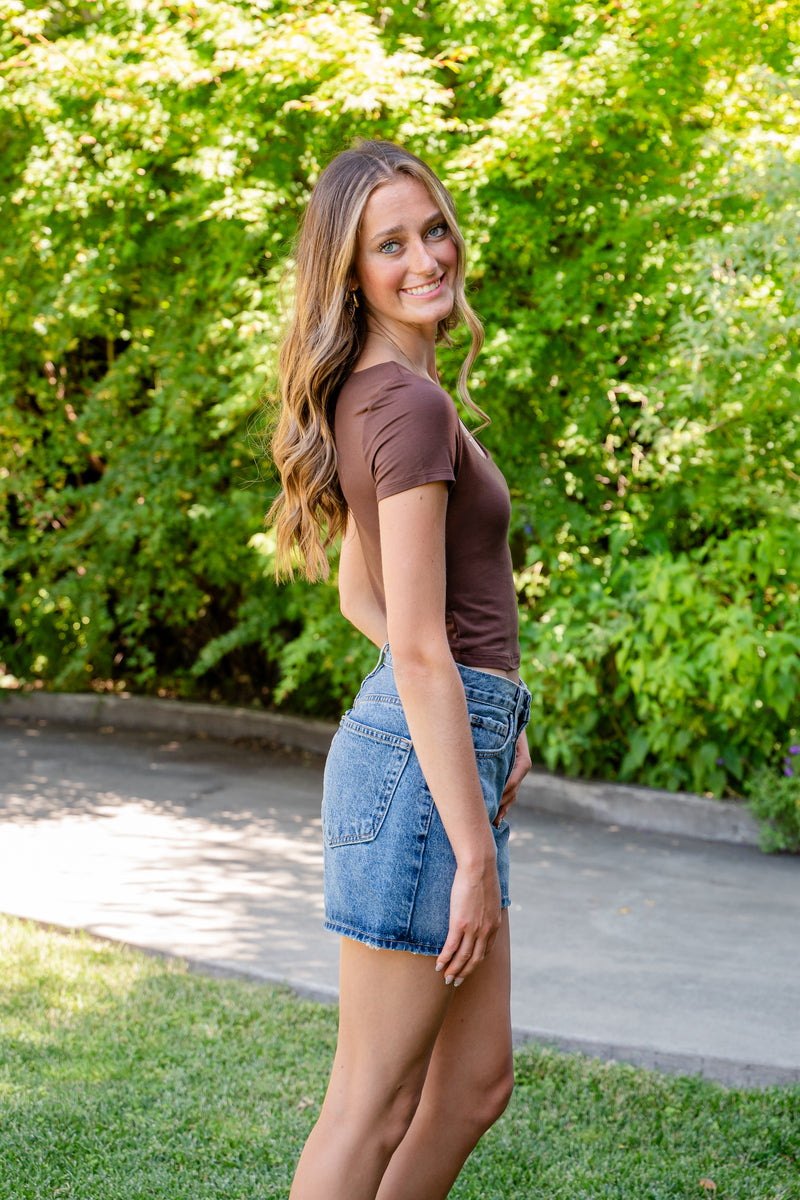 Short Sleeve Crop Square Neck Tee