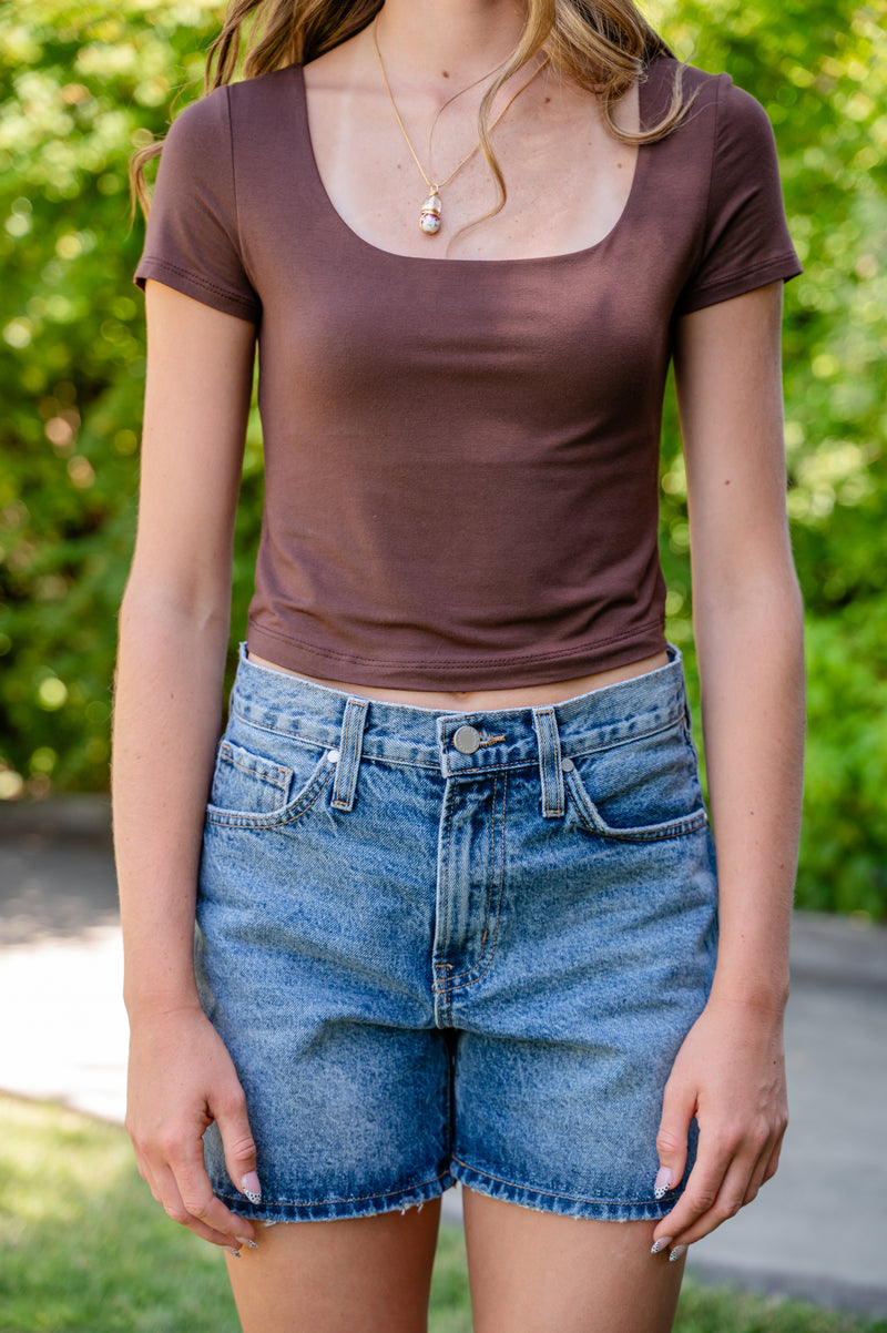 Short Sleeve Crop Square Neck Tee