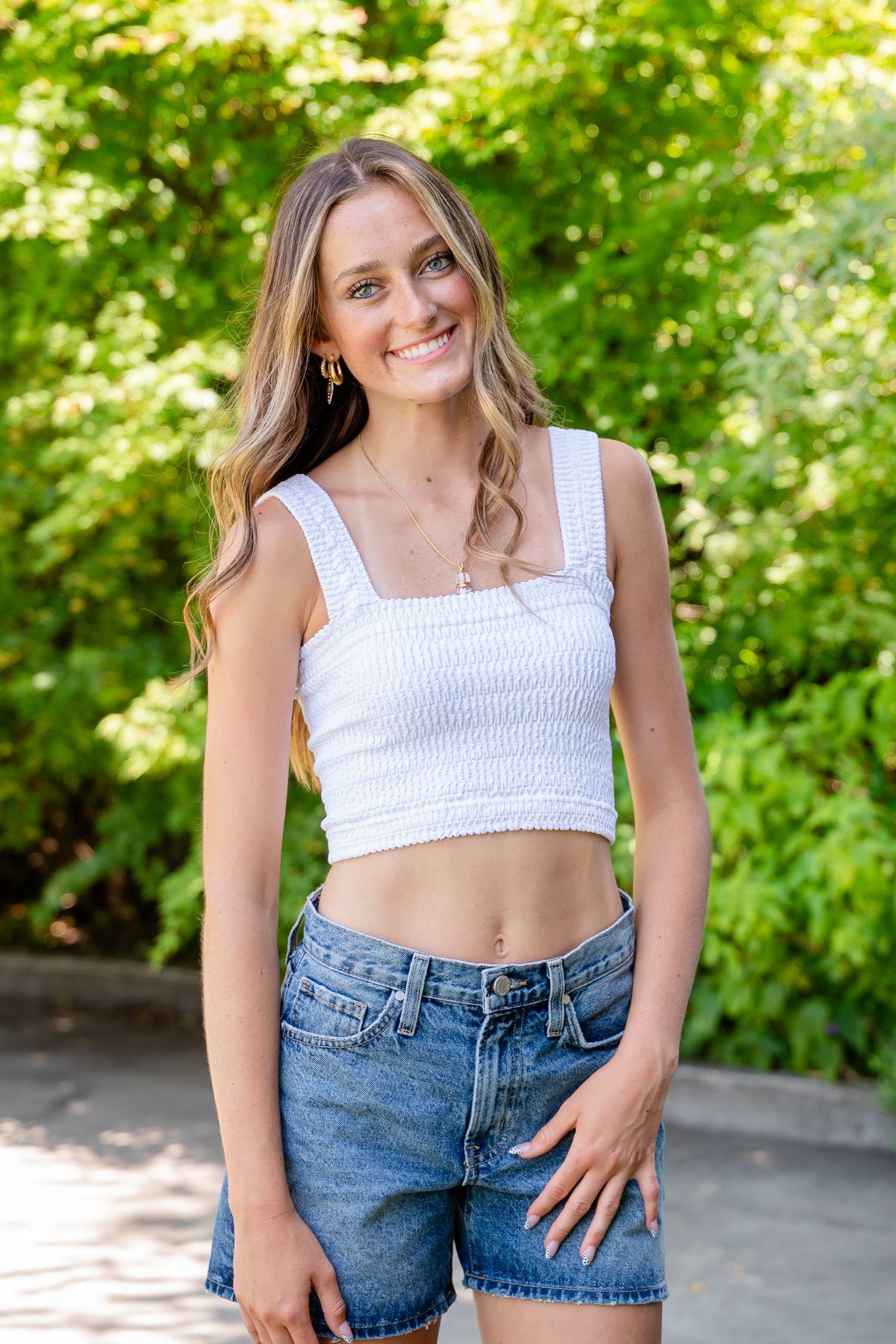 Shirr Thing Square Neck Cropped Tank Top