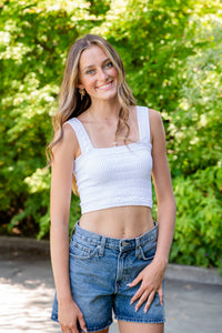 Shirr Thing Square Neck Cropped Tank Top