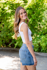 Shirr Thing Square Neck Cropped Tank Top