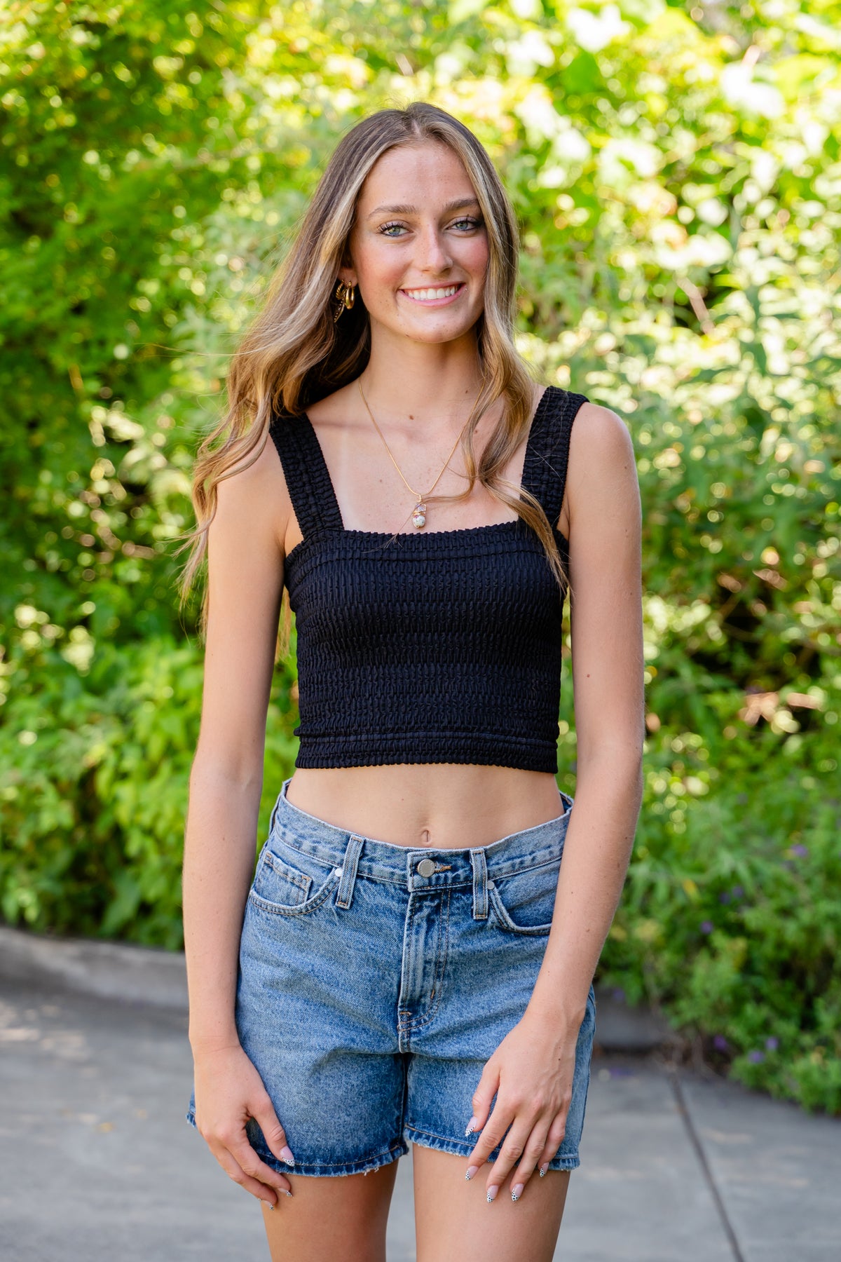 Shirr Thing Square Neck Cropped Tank Top