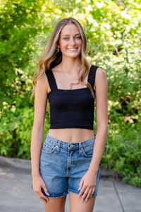 Shirr Thing Square Neck Cropped Tank Top