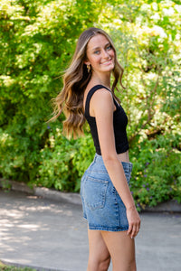 Shirr Thing Square Neck Cropped Tank Top