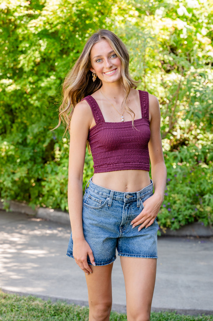 Shirr Thing Square Neck Cropped Tank Top
