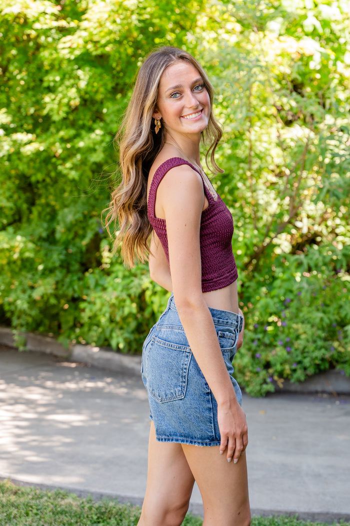 Shirr Thing Square Neck Cropped Tank Top