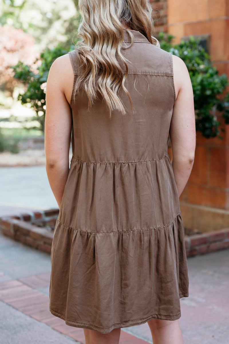 Colette Sleeveless Button Down Tiered Mini Dress