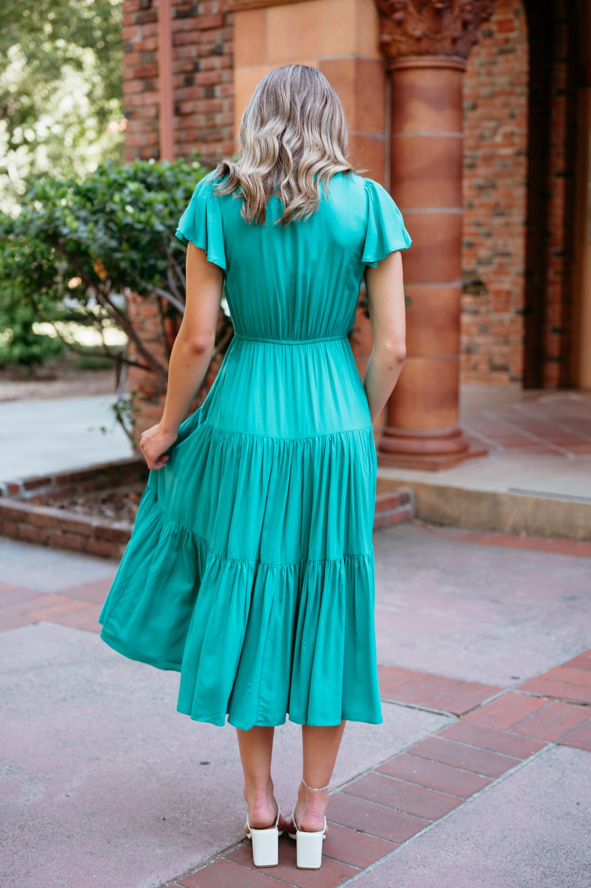 Tiered Midi Dress with Flutter Sleeve
