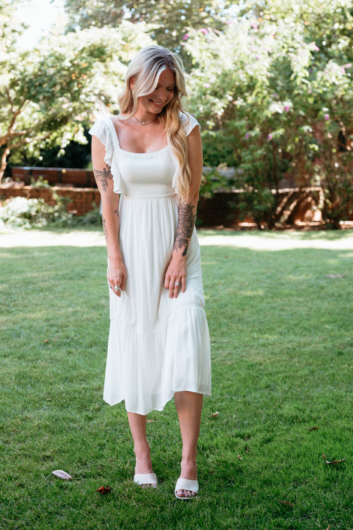 quinn midi dress Quinn Midi Dress W/ Lace Trim & Back Ties