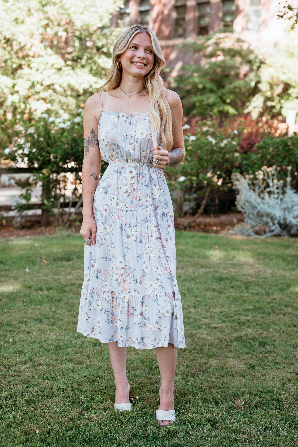 CLEARANCE - Floral Print Cami Midi Dress W/ Tassle Straps For Elyse CLEARANCE - Floral Print Cami Midi Dress W/ Tassle Straps For Elyse