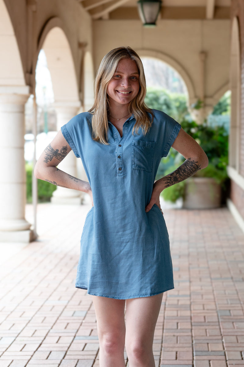 Polo Neck Tencel T-Shirt Dress W/ Pockets Polo Neck Tencel T-Shirt Dress W/ Pockets