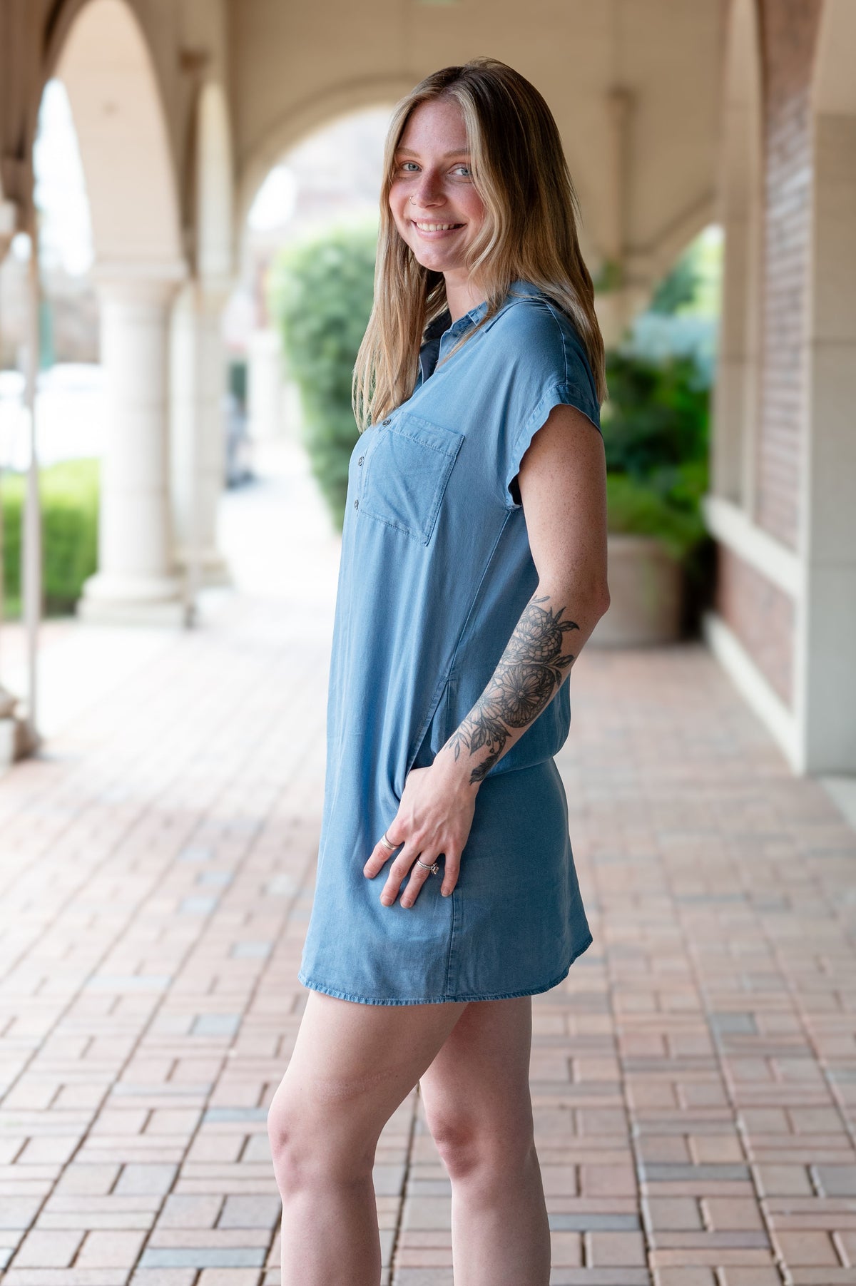 Polo Neck Tencel T-Shirt Dress W/ Pockets Polo Neck Tencel T-Shirt Dress W/ Pockets