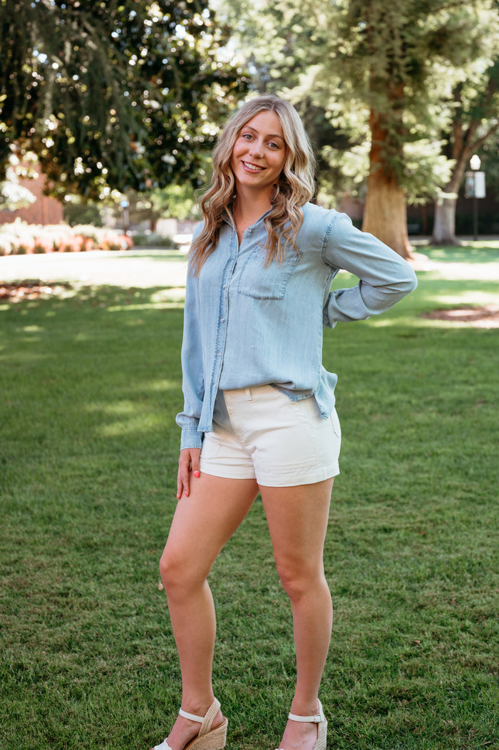 Lightweight Chambray Long Sleeve Top