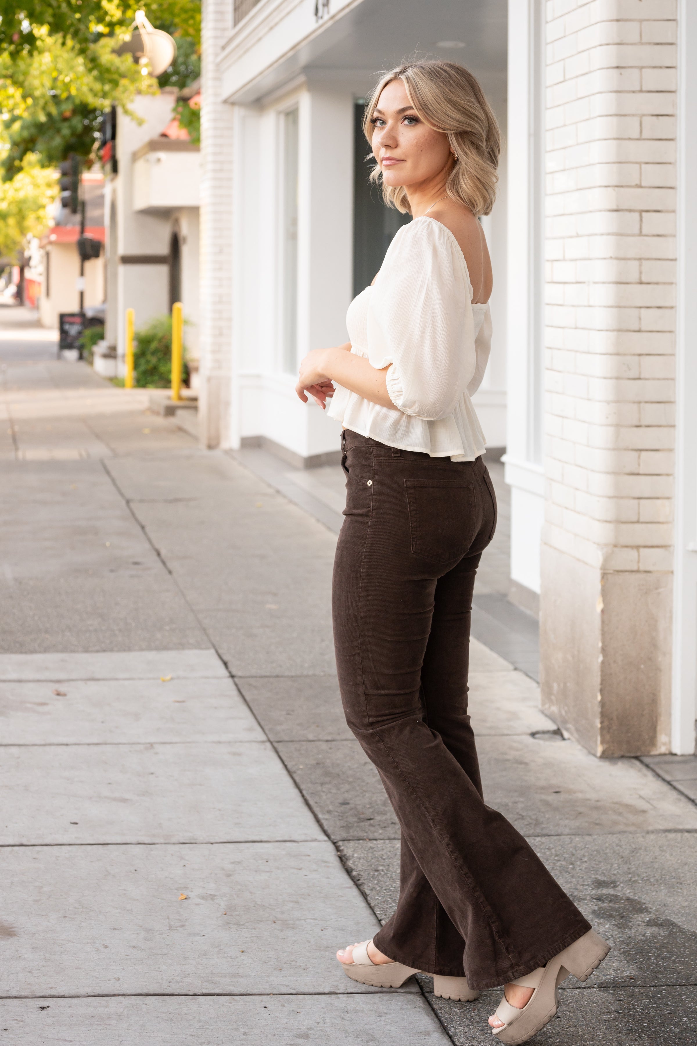 Mid-Rise Corduroy Flare Pants