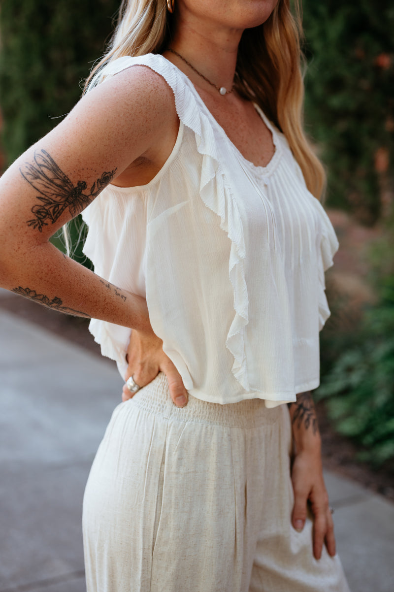 Ruffle Strap Pleated Tank