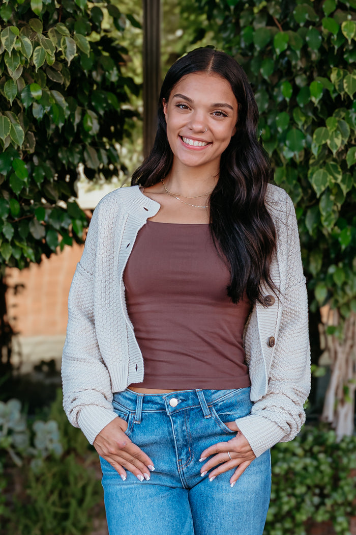 Lila Button Front Oversized Cropped Cardi