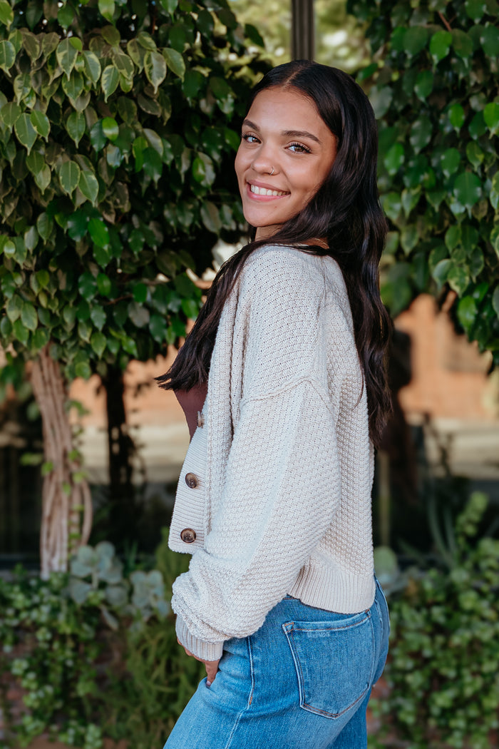 Lila Button Front Oversized Cropped Cardi