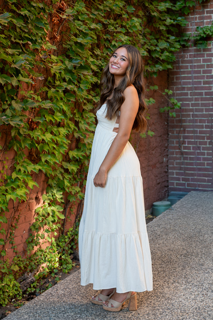 Golden Hour Strapless Tiered Maxi Dress
