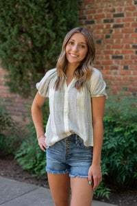 Vintage White Button Down Puff Sleeve Top