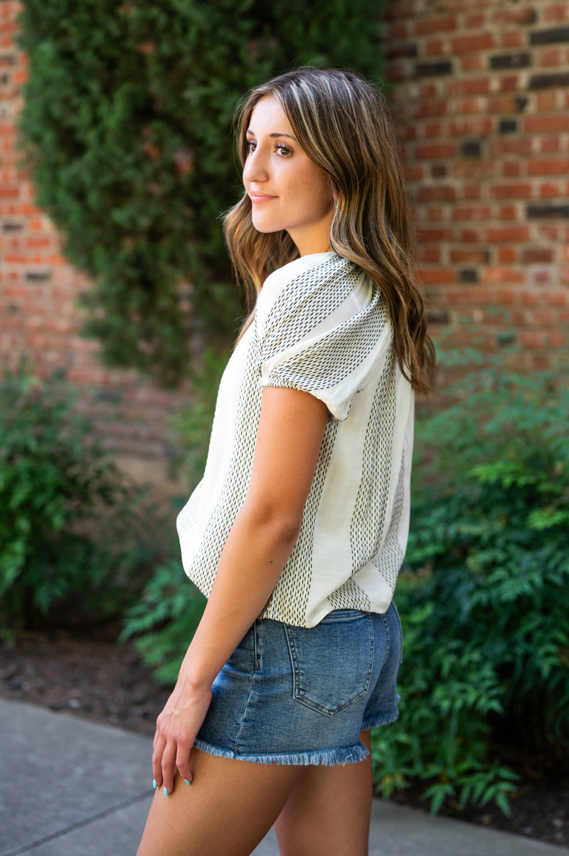 Vintage White Button Down Puff Sleeve Top