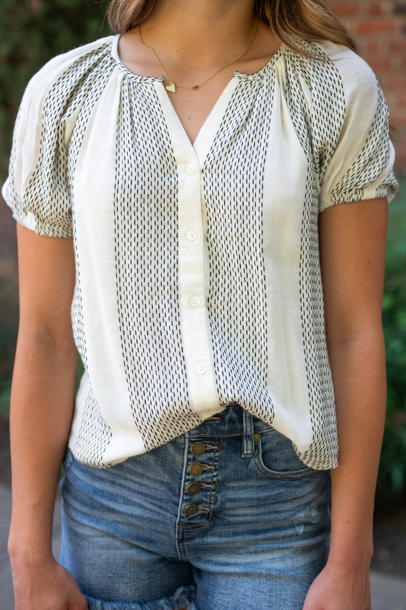 Vintage White Button Down Puff Sleeve Top