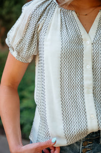 Vintage White Button Down Puff Sleeve Top