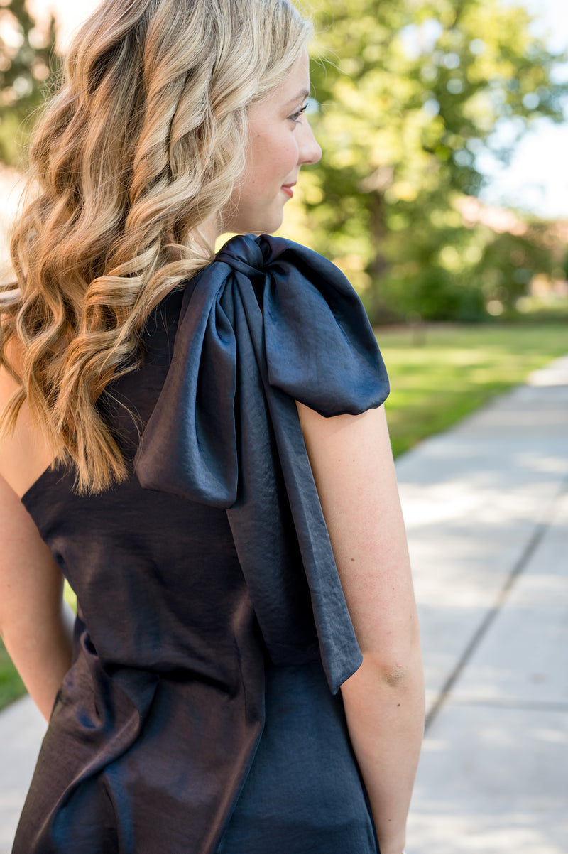 Satin Bow One Shoulder Mini Dress