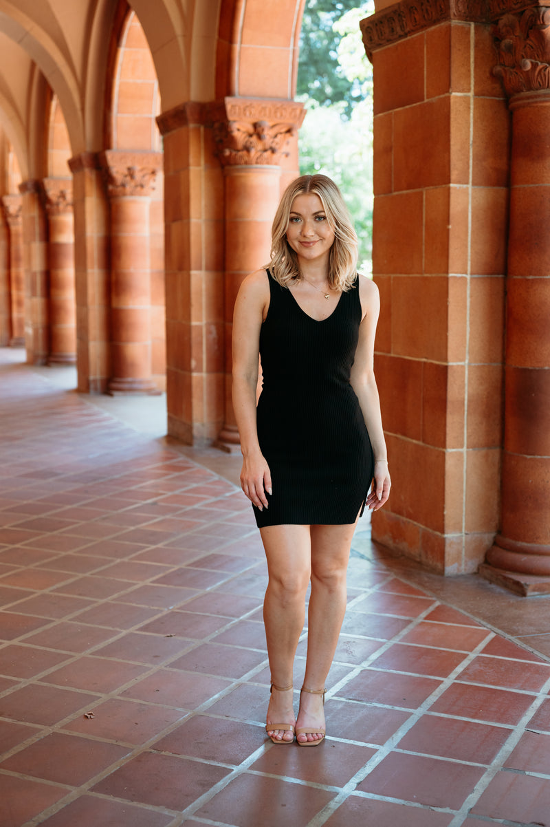 Ribbed Fitted Mini Dress Black / Small Ribbed Fitted Mini Dress Black / Small