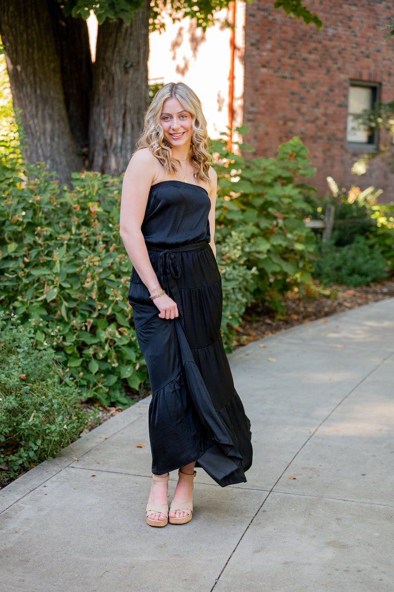 Tiered Tube Maxi Dress W/ Waist Tie