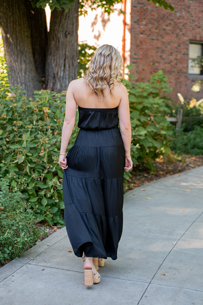 Tiered Tube Maxi Dress W/ Waist Tie