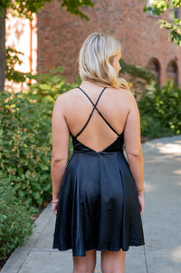 Cowl Neck Mini Dress with Criss Cross Back Detail