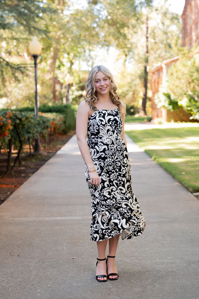 patterned midi dress Square Neck Patterned Midi With Double Tiered Bottom patterned midi dress Square Neck Patterned Midi With Double Tiered Bottom