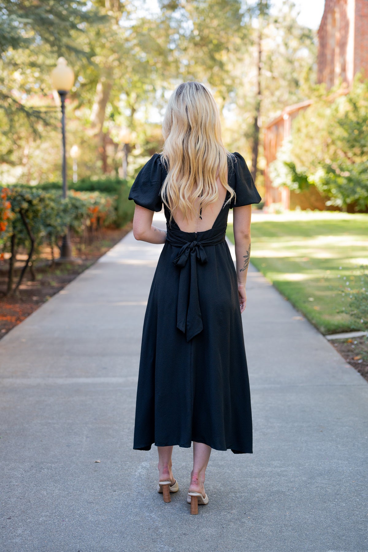 sweetheart neckline midi dress with sleeves Sweetheart Neckline Long Sleeve A-Line Midi Dress Black / XS by Blue Zone Planet