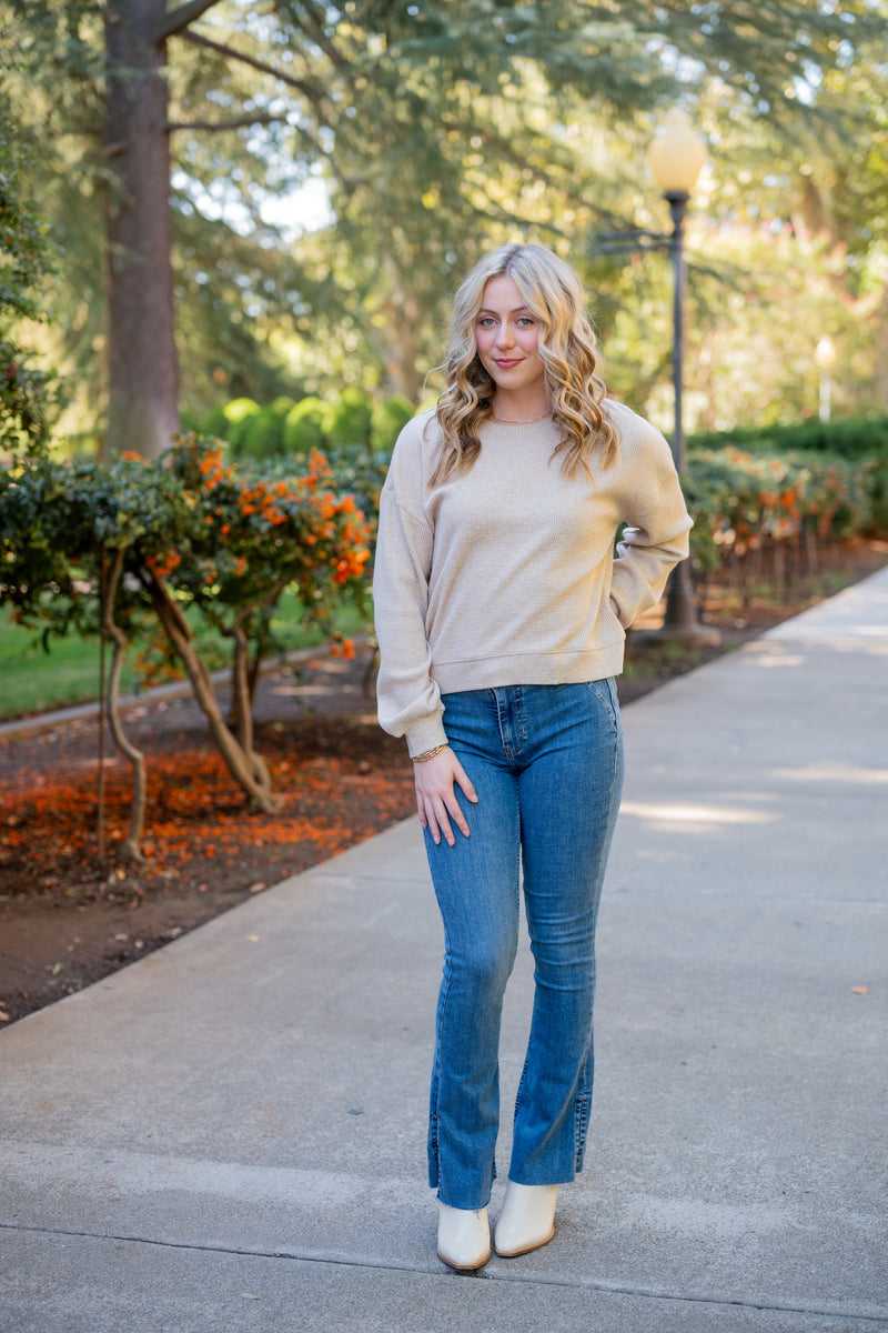 Oatmeal Cookies Waffle Knit Sweater