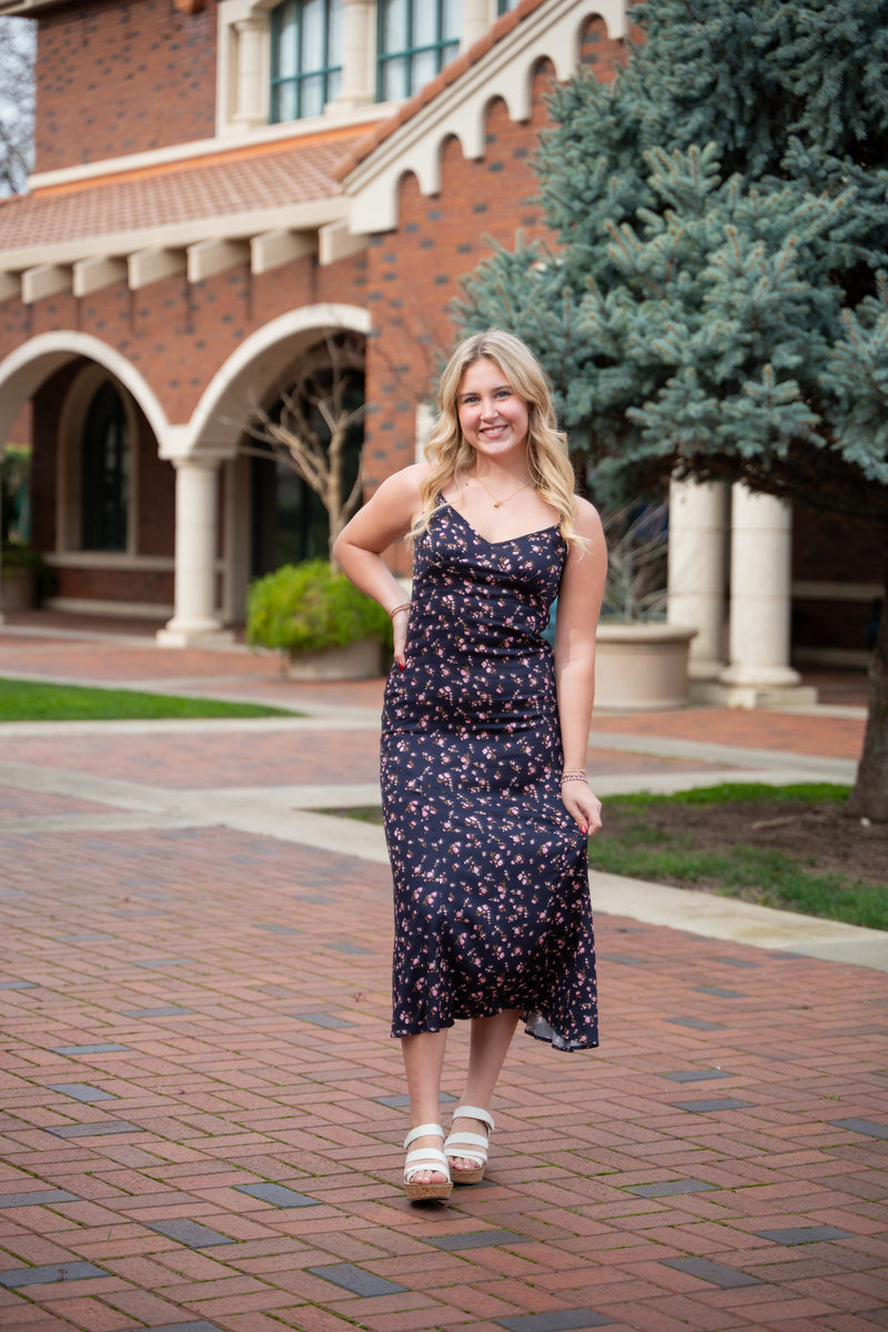 Midnight Floral Tank Midi Dress